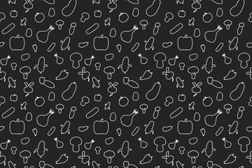 Black and white vegetable line art background pattern