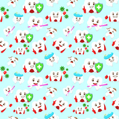 Seamless pattern of cute tooth character