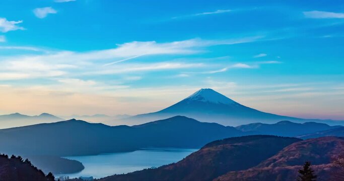 冬の富士山と芦ノ湖（タイムラプス映像）DCI_4K_24P長尺版