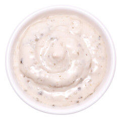 tartar creamy sauce in white ceramic bowl isolated on white background