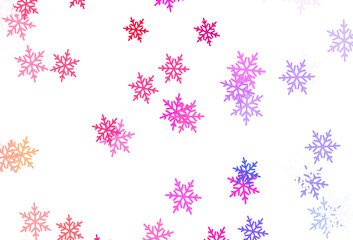 Light Blue, Red vector pattern with christmas snowflakes, stars.