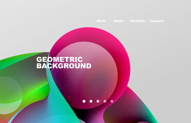 Landing page abstract liquid background. Flowing shapes, round design and circle. Web page for website or mobile app wallpaper