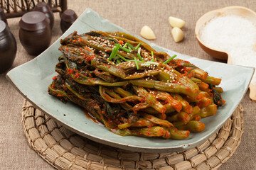 
Kimchi made with mustard leaves and stems.