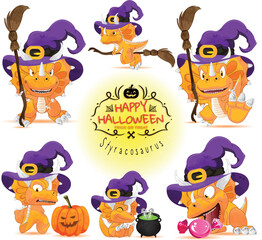 Cute Doodle Halloween Dinosaur STYRACOSAURUS Set Illustration