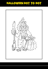 Fototapeta na wymiar Halloween dot to dot coloring page for kids. Line art coloring page design for kids.