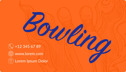 Bowling club for players, business card with info