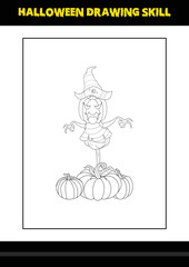 Halloween drawing skill for kids. Halloween drawing skill coloring page for kids.
