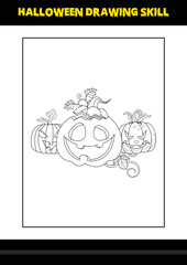 Halloween drawing skill for kids. Halloween drawing skill coloring page for kids.