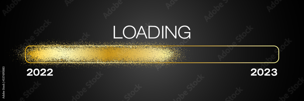 Aufkleber vector - loading bar in gold with the message loading 2023 over dark background - new year concept -