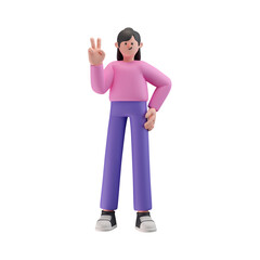 female cartoon character 3d illustration