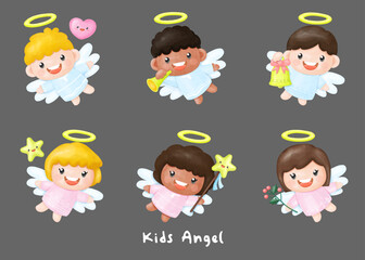 Kids Angel Watercolor Clipart, children Angel