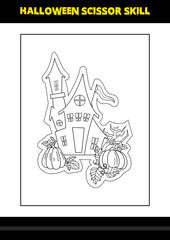 Halloween scissor skill for kids. Halloween scissor skill coloring page for kids.