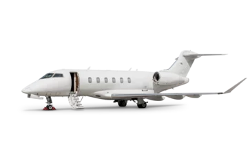 Rolgordijnen zonder boren White luxury corporate aircraft with an opened gangway door isolated on transparent background © Dushlik