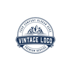 Adventure and outdoor vintage logo template, mountain camping logo, badge or emblem style illustration hilling logo