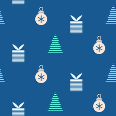 Seamless Christmas pattern with gifts and Christmas trees