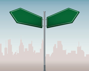 An empty green traffic sign is located at a junction in the capital. Traffic sign.