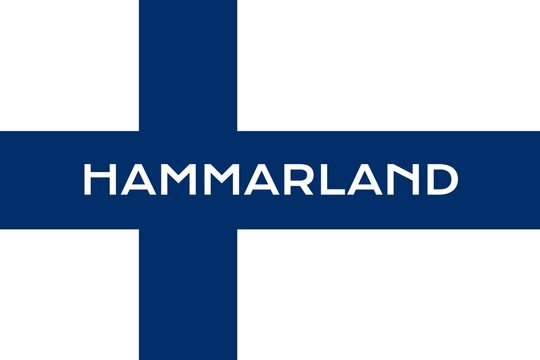 Hammarland: Name der finnischen Stadt Hammarland in der Provinz Åland auf der Flagge der Republik Finnland