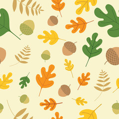 Forest Autumn. pine cones,fall leaves in the autumn seamless pattern.Vector illustration.
