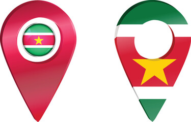 Destination pin icon with Suriname flag.Location red map marker
