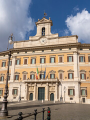 Fototapeta na wymiar Roma, Italy. View of the facade of the Palazzo Montecitorio seat of the Chamber of Deputies of the Italian Parliament