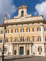 Roma, Italy. View of the facade of the Palazzo Montecitorio seat of the Chamber of Deputies of the Italian Parliament