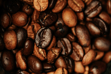 Brown Roasted Coffee Beans Closeup on the table