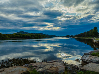 Early morning storm light and reflections at the waterfront