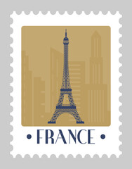 Fototapeta na wymiar Eiffel Tower in France, postcard or postmarks