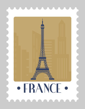 Eiffel Tower in France, postcard or postmarks