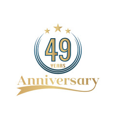 49 Year Anniversary Vector Template Design Illustration. Gold And Blue color design with ribbon