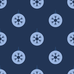Seamless pattern with colored plain Christmas balls. Snowflake pattern. Festive flat style design for packaging and print. Vector.