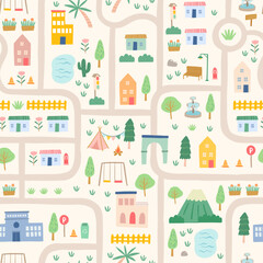 cute city map seamless pattern