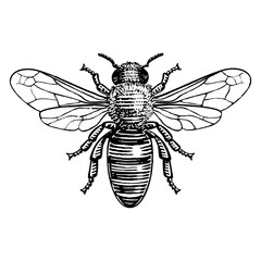Honey Bee. Hand drawn illustration of a honey bee in a vintage etched style.
