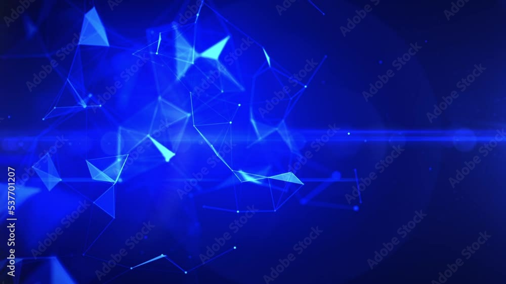 Poster Technology digital data network with dots and lines, blockchain and dark blue abstract background 3d rendering animation 4k