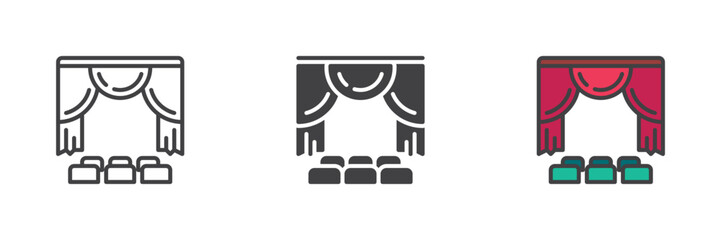 Theater curtain different style icon set