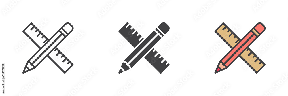 Aufkleber pencil and ruler different style icon set