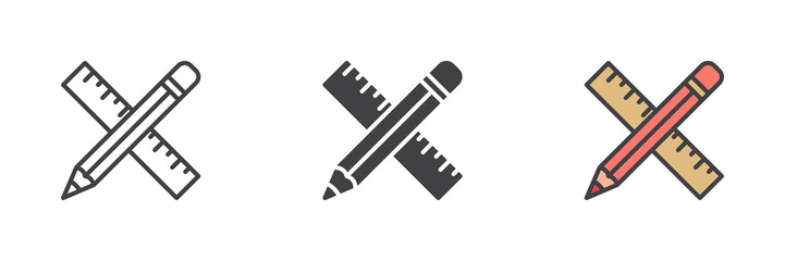 Pencil and ruler different style icon set