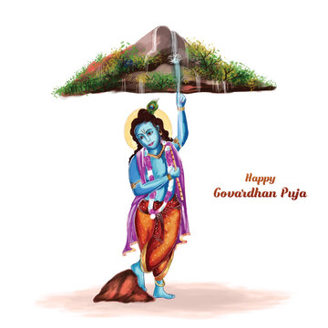 Govardhan puja with lord krishna greeting card design