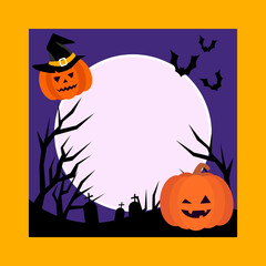 cute halloween photo frame, pumpkins and bats