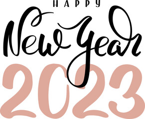 Happy new year 2023 sign, handwritten lettering