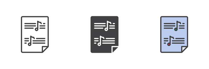 Music sheet different style icon set