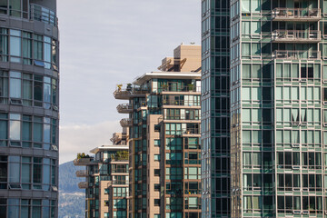 Modern apartment and office building in downtown city Vancouver