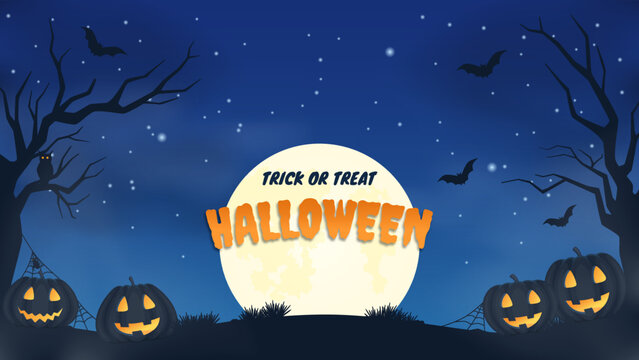 Happy halloween banner for party invitation background with scary moon and pumpkin