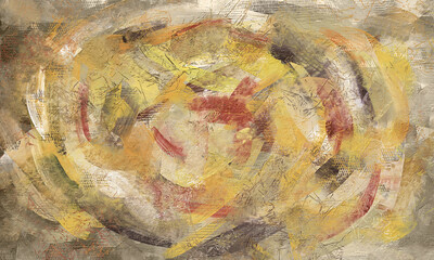Yellow abstract paint strokes, oil painting on canvas wallpaper