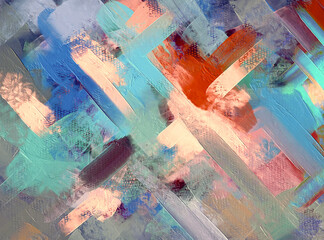 Red and blue abstract paint strokes, oil painting on canvas wallpaper
