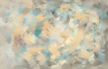 Sand color, teal abstract paint strokes, oil painting on canvas wallpaper