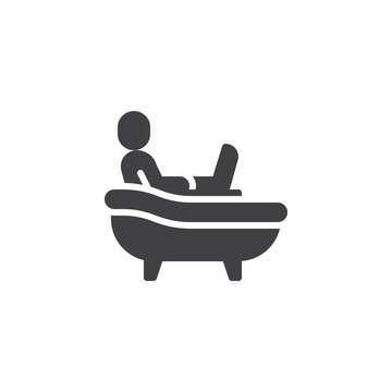 Man Using Laptop In Bathroom Vector Icon