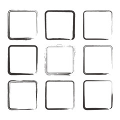 掠れた筆の線の正方形のフレームセット　黒色