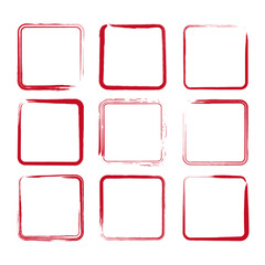 掠れた筆の線の正方形のフレームセット　赤色
