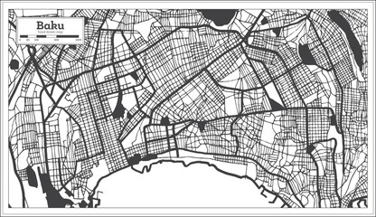 Baku Azerbaijan City Map in Black and White Color in Retro Style Isolated on White.